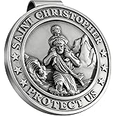 St Christopher Medal for Car, St Christopher Visor Clip, Gifts for Catholic Men, Talisman for Safety, Automotive Visor Accessories, Catholic Gifts, Gift for Drivers, Families, Friends, 1Pack