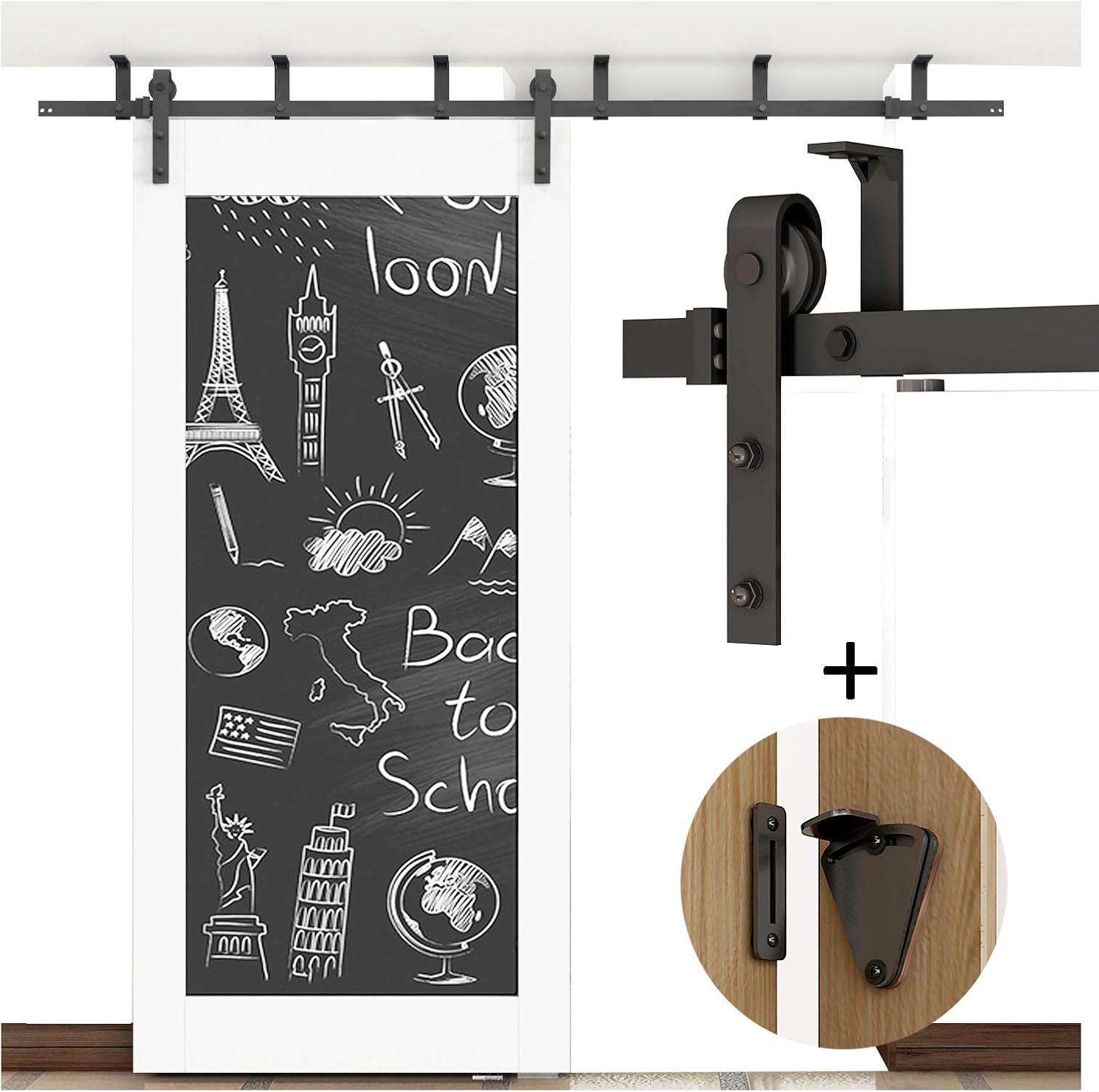 DIYHD 5.5FT Ceiling Mount Barn Door Hardware +Lock Home