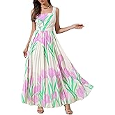Allegra K Floral Maxi Dresses for Women's Sleeveless Square Neck Long Flare Summer Casual Dress