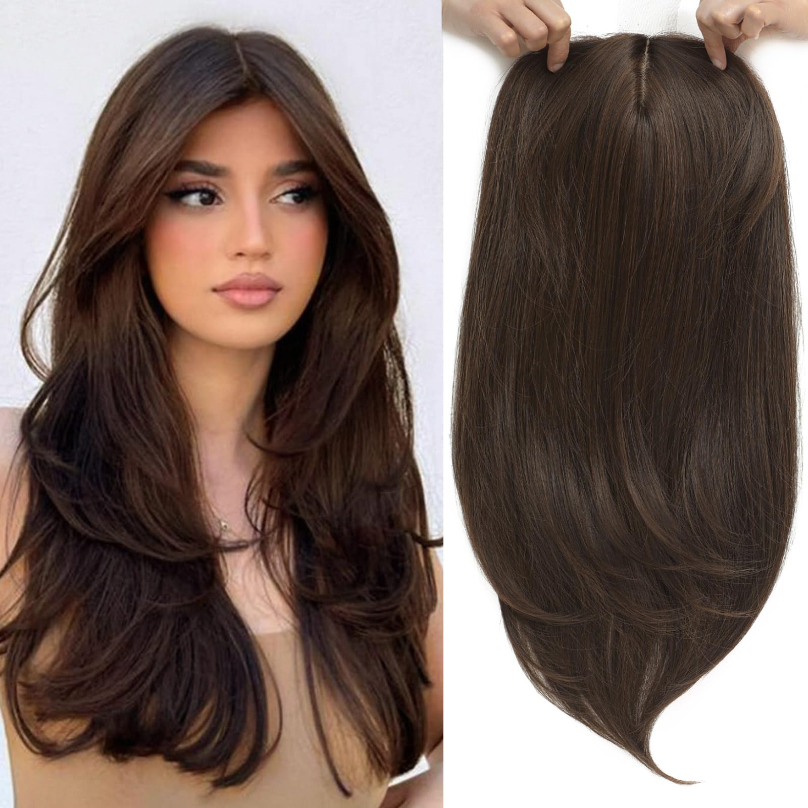 Hair Toppers for Thinning Hair 18inch hair Pieces for Women 6.5X6.5 Inch Hairtopper Adding Extra hairVolume, Natural Straight Hairpiece Super Soft Feel Like Realhair — image 1