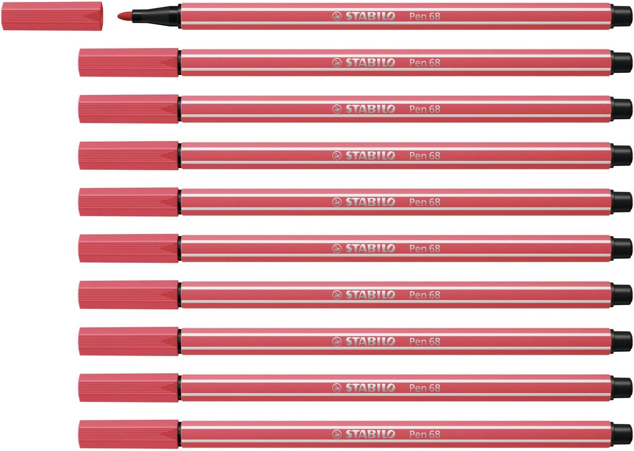STABILO Pen 68 - Premium Fibre-Tip Pen - Pack of 10 - Rust Red, 1 count (Pack of 10)