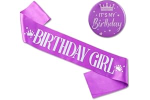 GREVOSEA Birthday Sash, Birthday Girl Sash and It's My Birthday Badge Purple Birthday Party Decorations Set Birthday Sash Birthday Badge for Kids Girls Birthday Party Supplies