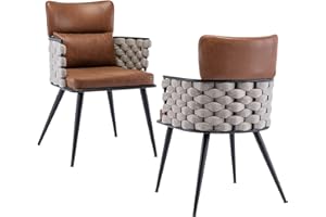 BFZ Dining Chairs Set of 2, Mid-Century Modern Dining Chairs with Metal Legs, Faux Leather Woven Dining Chairs for Dining Room, Kitchen, Living Room