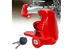 COOHAME Trailer Hitch Locks with Keys, Universal Size Fit 1-7/8,2-5/16,2 Inch Ball Hitch Coupler Lock, Adjustable Heavy Duty Steel Trailer Tongue Lock for Boat, Trailers and RV, Anti-Theft Hitches, Red-1 Pack