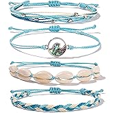 FANCY SHINY Wave String Bracelets Braid Puka Shell Bead Bracelets Handmade Cute Trendy Boho Easter Jewelry Gifts for Women