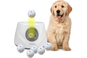 ZAPELL Automatic Ball Launcher for Dogs with 6 ETPU Balls, White, Adjustable Distance 20-45ft, USB Rechargeable, Interactive Pet Toy (Gary)