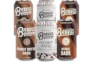 CHROMACAST Bravus Non-Alcoholic Brew Dark Stout Mixed Sampler 6 Pack - Oatmeal Dark, Peanut Butter Dark, Coconut Porter - 12oz Beer Cans