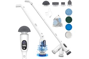 AKJBL Shower Scrubber, Electric Spin Scrubber with 2025 New Upgraded Motor, User-Friendly Design, 3 Adjustable Angles & Speeds, 8 Brush Heads for Cleaning Bathroom, Cleaning Supplies for Tire, Windshield