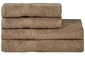 HOMELOVER 4 Piece Towel Set - 100% Organic Cotton 2 Bath Towels & 2 Hand Towels - 500 GSM, Hotel Quality, Soft, Highly Absorbent & Quick Drying Wash Towels for Kitchen & Bathroom (Cone Brown)