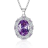 TANGILLA Purple Zirconia Necklace for Women Elegant Cubic Zirconia Pendant Stainless Steel Birthstone Jewelry, 18+2″ Adjustable Chain Dainty Gift for Birthday, Bridesmaids, Anniversary