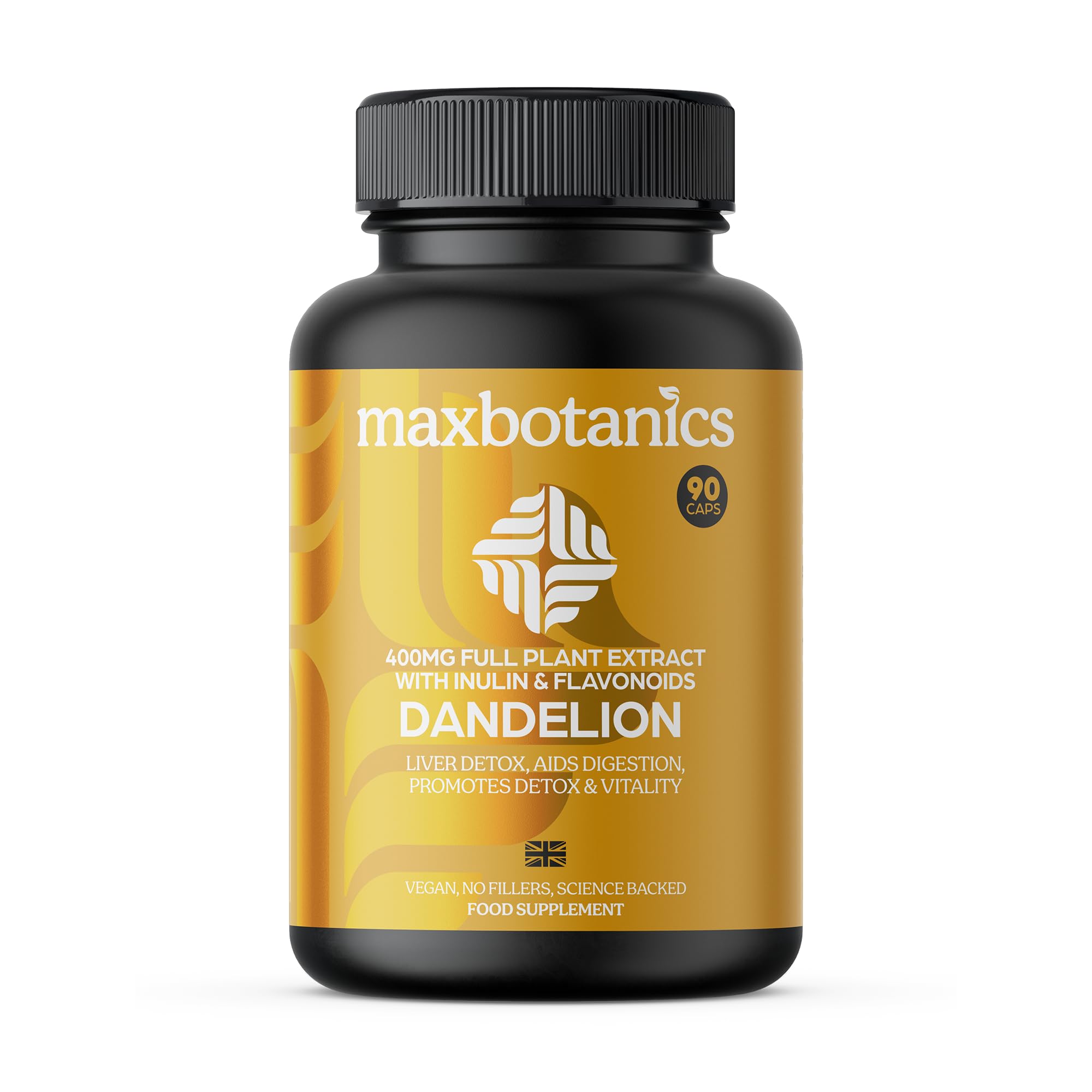 Max Botanics Dandelion Root Leaf Extract and Full Plant Profile Liver Detox Digestion & Vitality with Inulin and Flavonoids Vegan No Fillers or Binders UK Made 90 Capsules