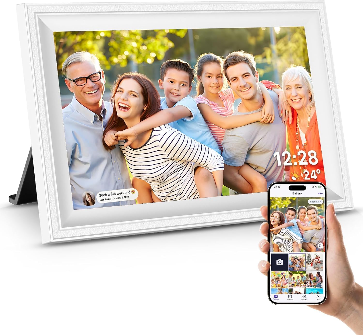 Photo 1 of ** FACTORY SEALED** Smart White Digital Picture Frame WiFi Send Photos from Your Phone 16GB Storage 10.1inch 1280x800 IPS Touch Screen Digital Photo Frame Auto-Rotate Wall Mountable Photo Picture Frame Digital