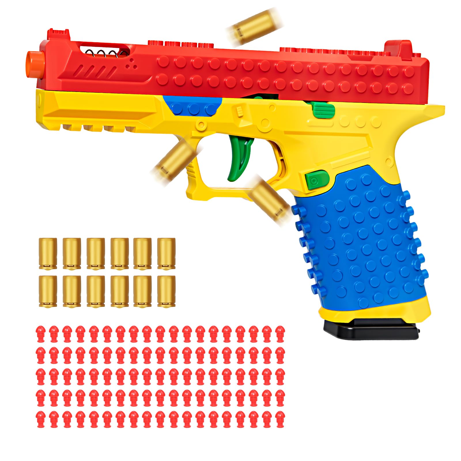 Spcozgil Building Block Toy Gun Pistol, Automatic Shell Ejecting Toy Gun, DIY Mini Blaster Fidget Gun Shooting Games Education Model Fake Gun Gifts for Halloween Christmas Birthdays