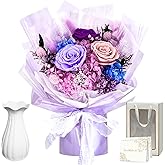 Preserved Flowers Bouquets, Flowers for Delivery, Flowers Christmas Birthday Gifts for Women Mom Grandma Wife Friends, Purple
