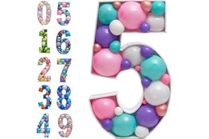 JOYBOX DESIGN Mosaic Balloon Frame Numbers 5 Pre-Cut Large Foam Board Sign Cut-Out for Boy Girl Birthday Backdrop Anniversary Decoration