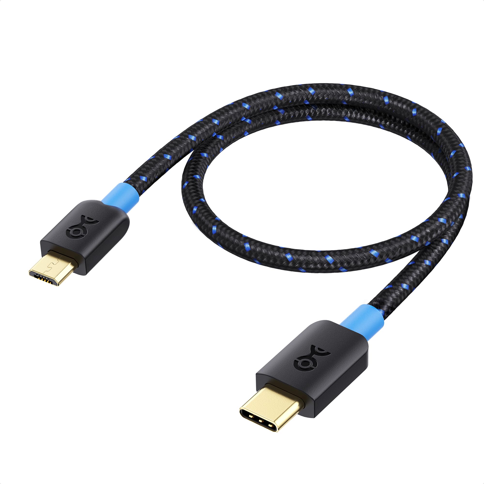 Cable Matters Braided USB C to Micro USB - 0.3 m [3A/15W Charging 480Mbps Data] MicroUSB to USBC Cord for Game Controller Camera GPS Dash Cam and More Black