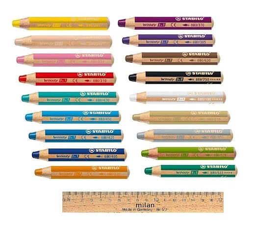 18 Stabilo Woody Buntstift 3 in 1 Holz Multitalent-Farbstift rund Set