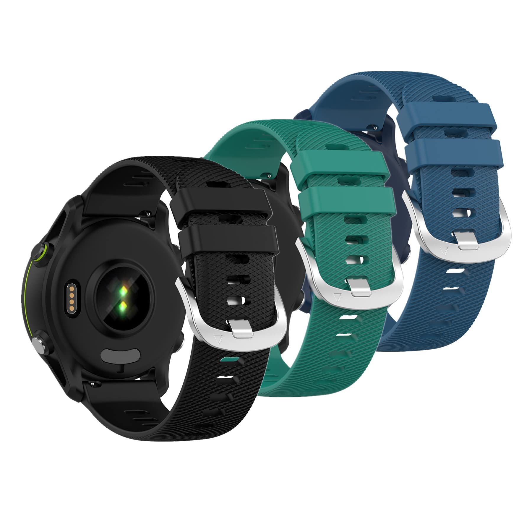 Muovrto Watch Strap for Garmin Forerunner 255/255 Music,Replacement Band Sport Strap for Garmin Vivoactive 4/Venu 2,22mm Strap（Black+Turquoise+Dark Blue）