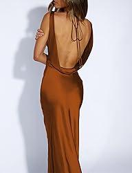 Satin Cowl Neck Sleeveless Backless Maxi Wedding