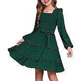 GRACE KARIN Girls Ruffled Dress 6-14Y Fall Long Sleeves Christmas Party Festive Dresses
