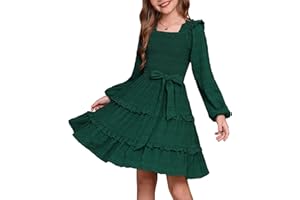 GRACE KARIN Girls Ruffled Dress 6-14Y Fall Long Sleeves Christmas Party Festive Dresses