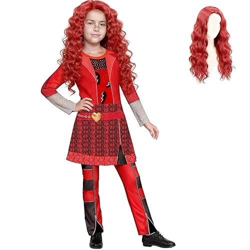 STEFUEWILL17 Girls Red Cosplay Fancy Dress Kids Dress Up Outfits for Halloween, Girls Dress up Costume, Red Costumes for Kids Dress Up with Wig, Kids Halloween Costumes, Girl Fancy Outfit