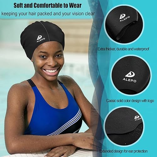 Alepo Extra Large Swim Cap for Women Men, Durable Silicone