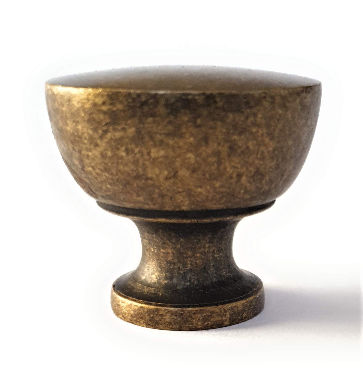 French Furniture Fittings Athena Kitchen Cabinet Knob Set of 6 32mm Round Deep Antique Brass Cupboard & Drawer Handles with Screws Included – Classic, Durable, Stylish Design