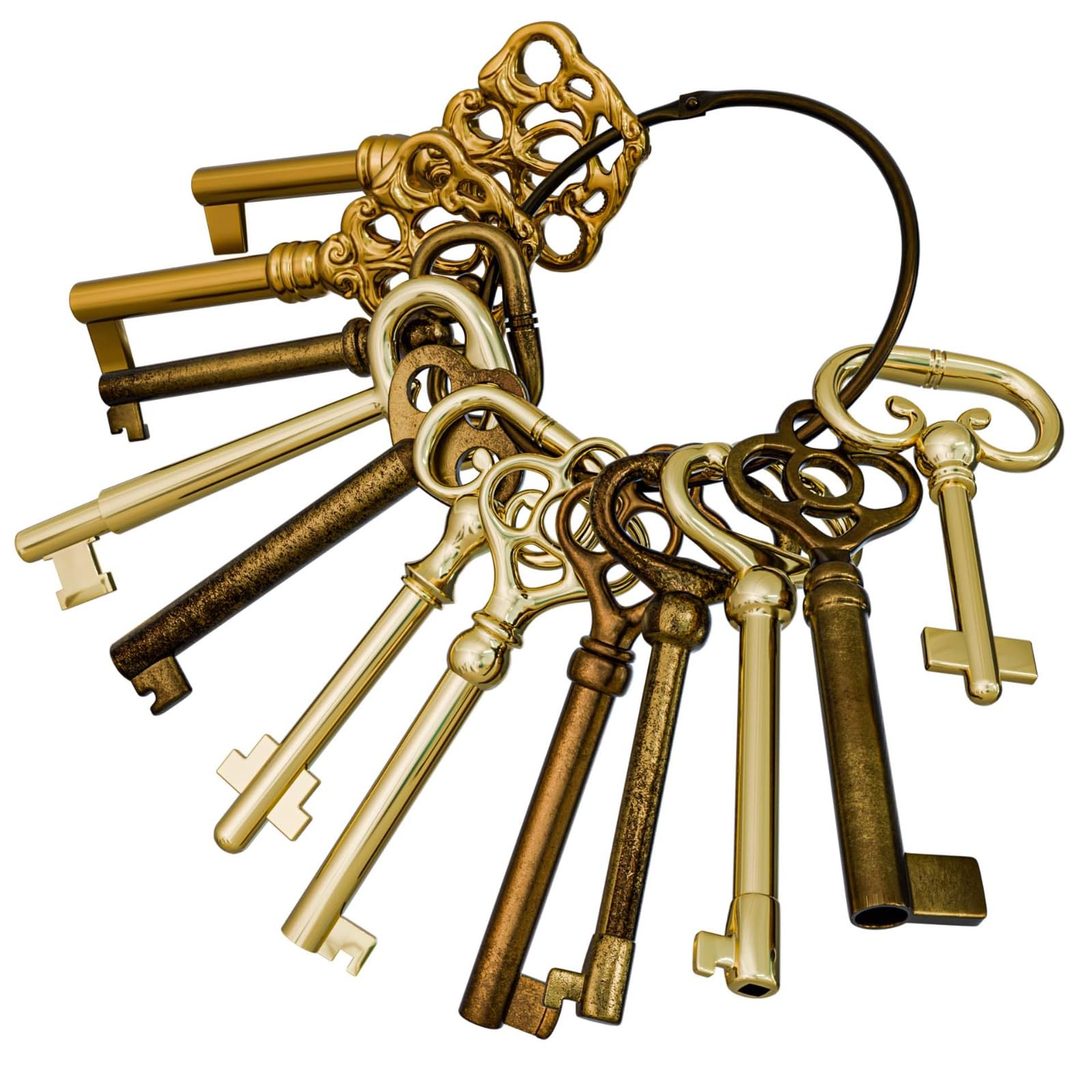 KY-12S Skeleton Key Set Reproduction Key for Antique Furniture - Cabinet Doors, Grandfather Clocks, Dresser Drawers Vintage Old Furniture