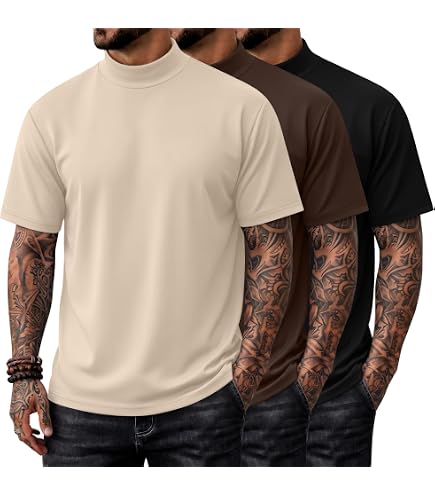 Amazon.com: Ficerd 4 Pack Men's Mock Neck T Shirts, Short Sleeve
