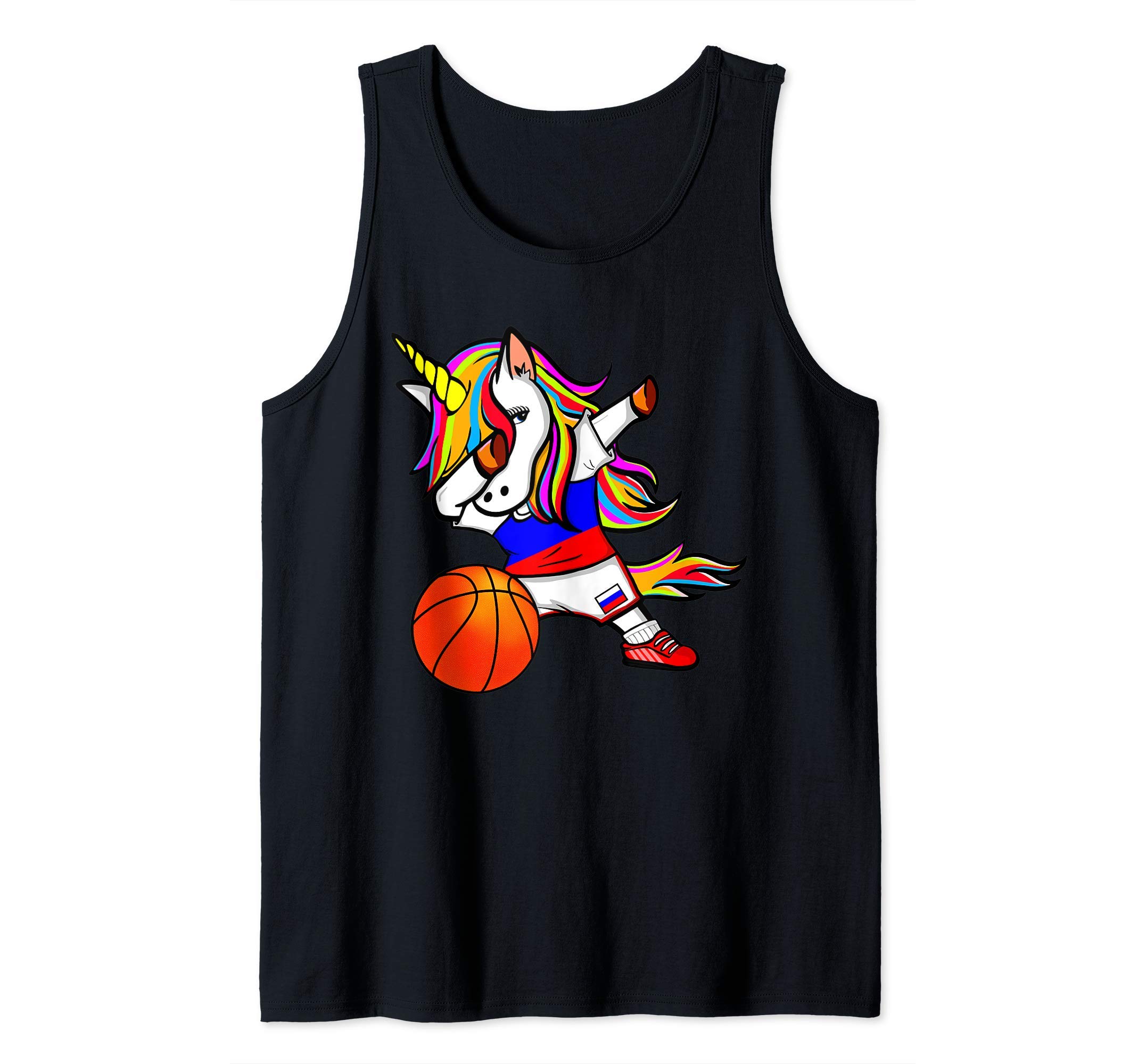 Funny Dabbing Unicorn Russia Basketball - Russian Flag Tank Top