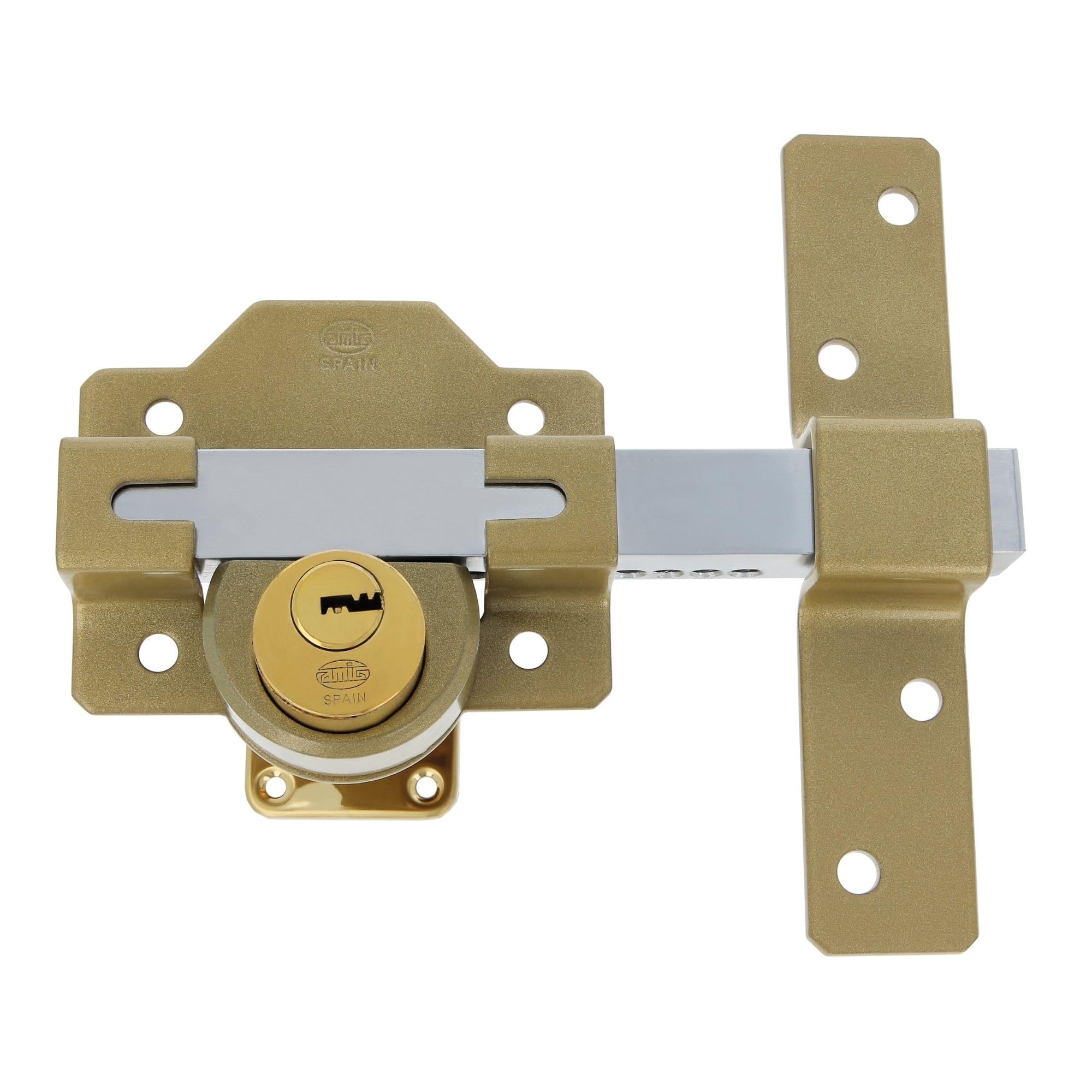 Amig - Door Security Bolt Surface Mounted Lock with Round Cylinder Inside and Outside Mod. 4 - Key Lock - 105 x 170 mm - Includes 5 Dimple Keys - Hammered Steel