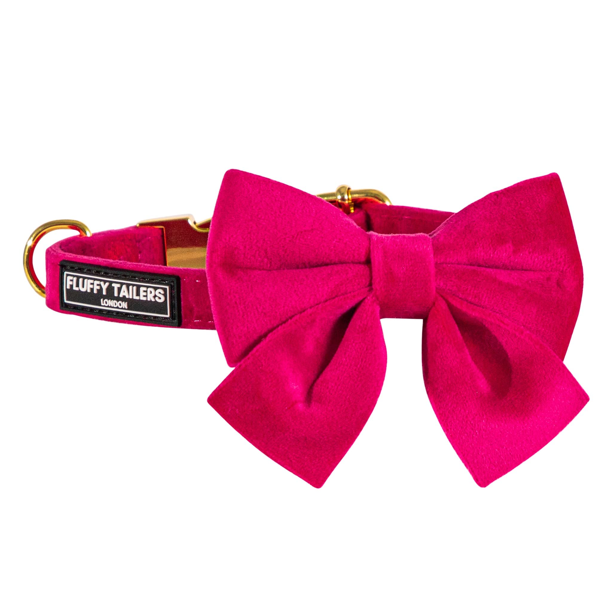Fluffy Tailers Pretty in Pink Velvet Adjustable Dog Collar With Detachable Backed Bow Tie(Small)