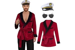 RUIMEIER Halloween Celebrity Costume Adult Red Robe Men Costume Women Couples Red Silky Velvet Robe with Captain Hat Glasses