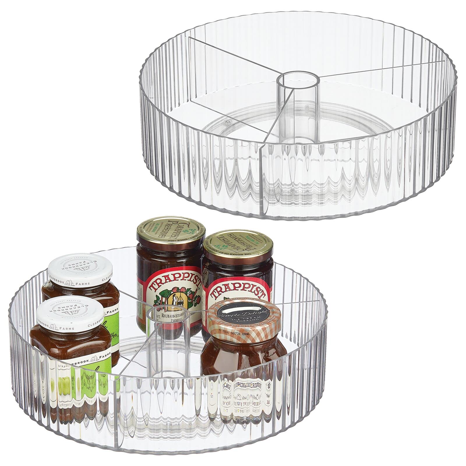 Photo 1 of mDesign Fluted Lazy Susan Turntable Divided Spinner for for Kitchen and Bathroom Cabinet, Cupboard, Countertop, Rotating Organizer for Condiments, Jewelry, Accessories - 11.5" Round - 2 Pack, Clear