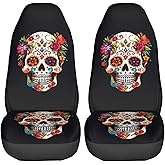 Dujiea Sugar Skull Car Front Seat Covers 2 Pcs Universal Auto Seat Covers Front Seats Only, Vehicle Bucket Seat Protectors Fit for Most Car SUV Sedan and Truck