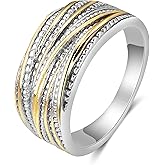 dnswez 2 Tone 14K Gold & Silver Plated Ring, Wide Intertwined Crossover Statement Chunky Gold Rings Vintage Fashion Band Rings for Women Designer Jewelry Gifts