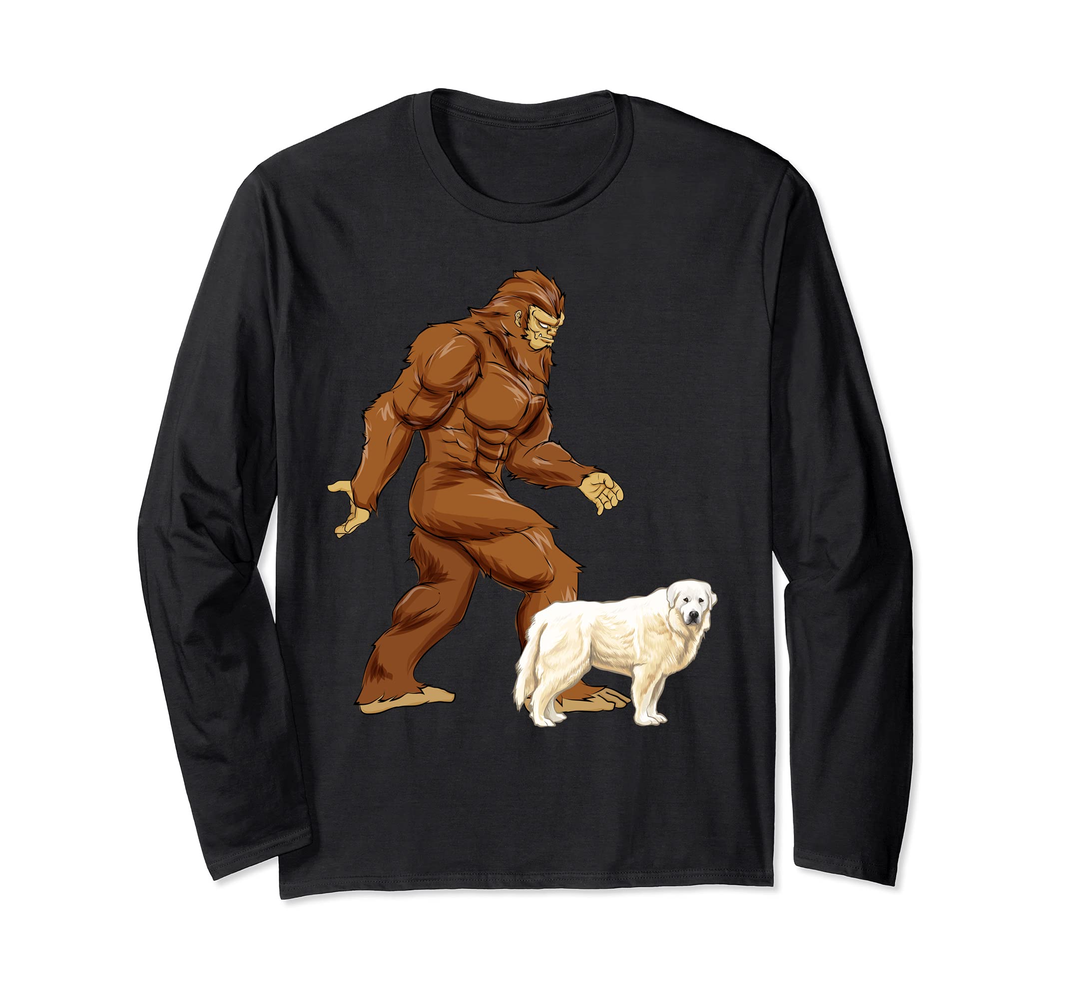 Funny Bigfoot Walking Great Pyrenee Sasquatch Dog Long Sleeve T-Shirt