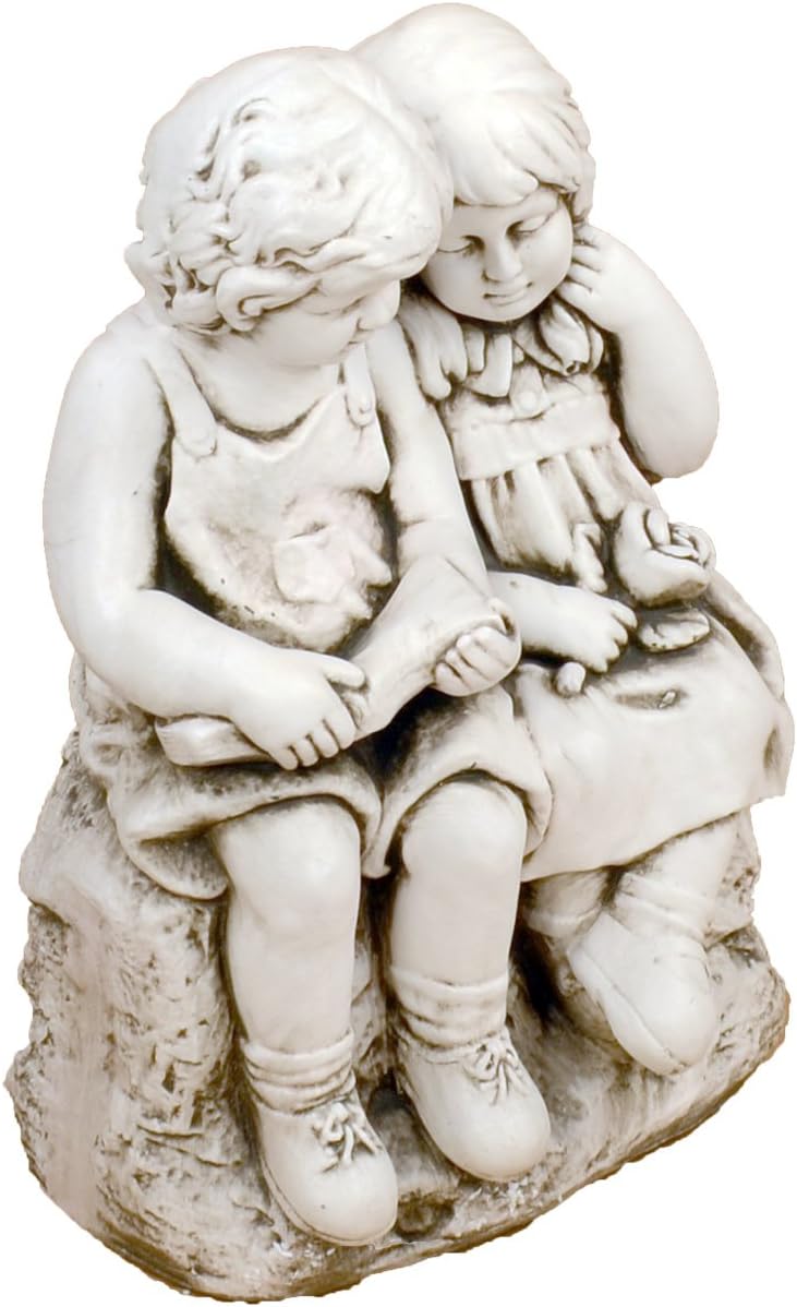 Solstice Sculptures JACK & JILL Sitting Statue, Antique Stone, 28x35x56 cm