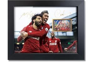 sufenvera Soccer Fans Photo Gifts - Print Signed Mohamed Salah & Roberto Firmino Framed Poster,the Champions League Title 2019 Film Display,Gifts for Birthday Christms 8x6 Inches