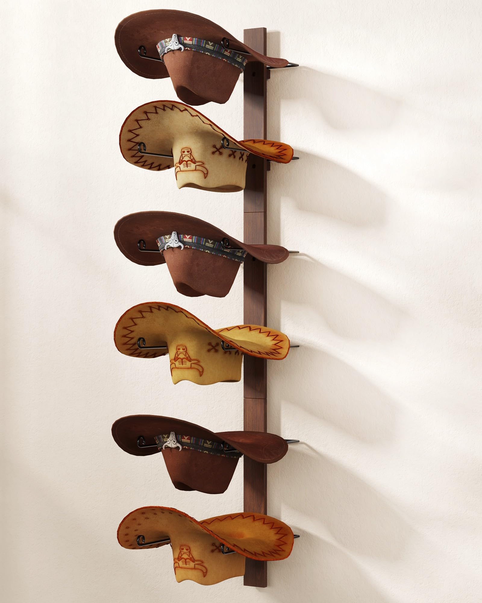TIPSYTREE Cowboy Hat Holder Cowboy Hat Rack for 6 Pieces Cowboy Hats with Wooden Board, Metal Hat Rack Western Decor Wall Storage Hat Holder Organizer for Hat Racks Room Décor