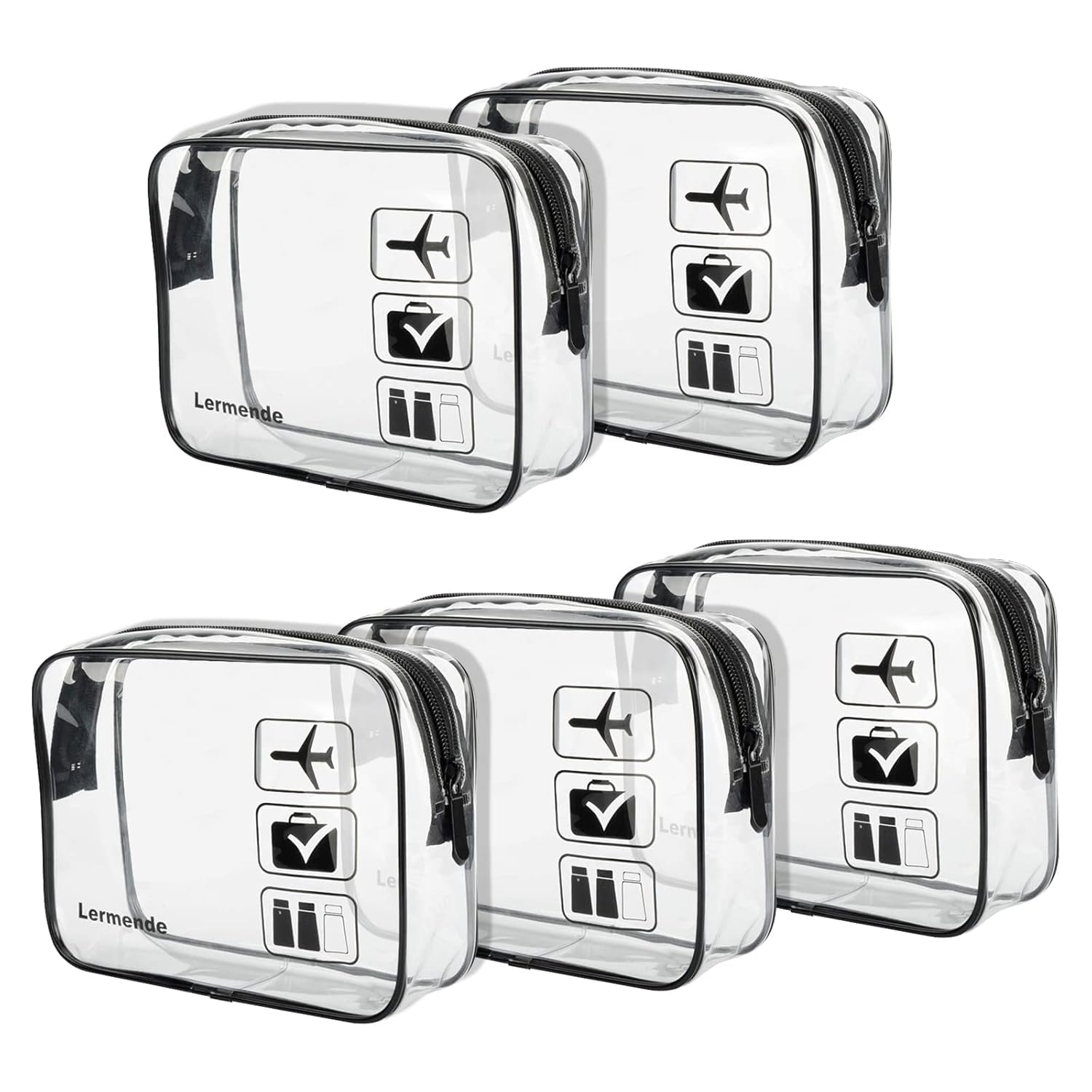 Lermende Clear Makeup Bags, Travel Toiletry Bag for Men and Women, Airport Airline Clear Toiletry Bags, Liquid Bags for Travel (5 Black)