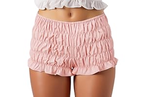 FEOYA Women Y2K Ruffle Mini Short Gingham Frilly Bloomers Elastic Waist Bottoms Mid Rise Micro Shorts