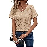 winkbay Women's Summer V Neck Short Sleeve T Shirts Printed Dressy Casual Work Tops