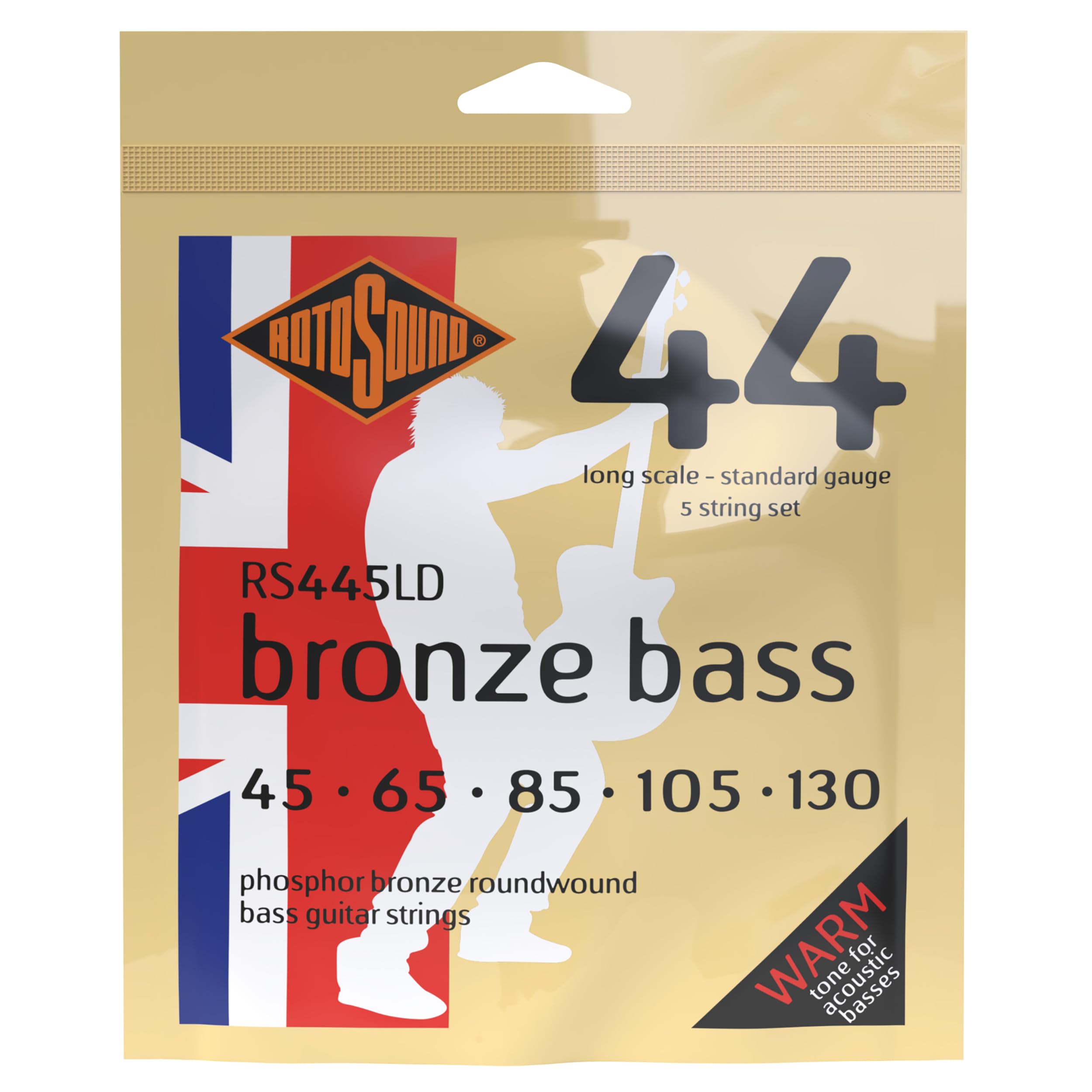 Rotosound RS445LD Phosphor Bronze Standard Gauge 5 String Roundwound Bass Strings (45 65 80 105 130)