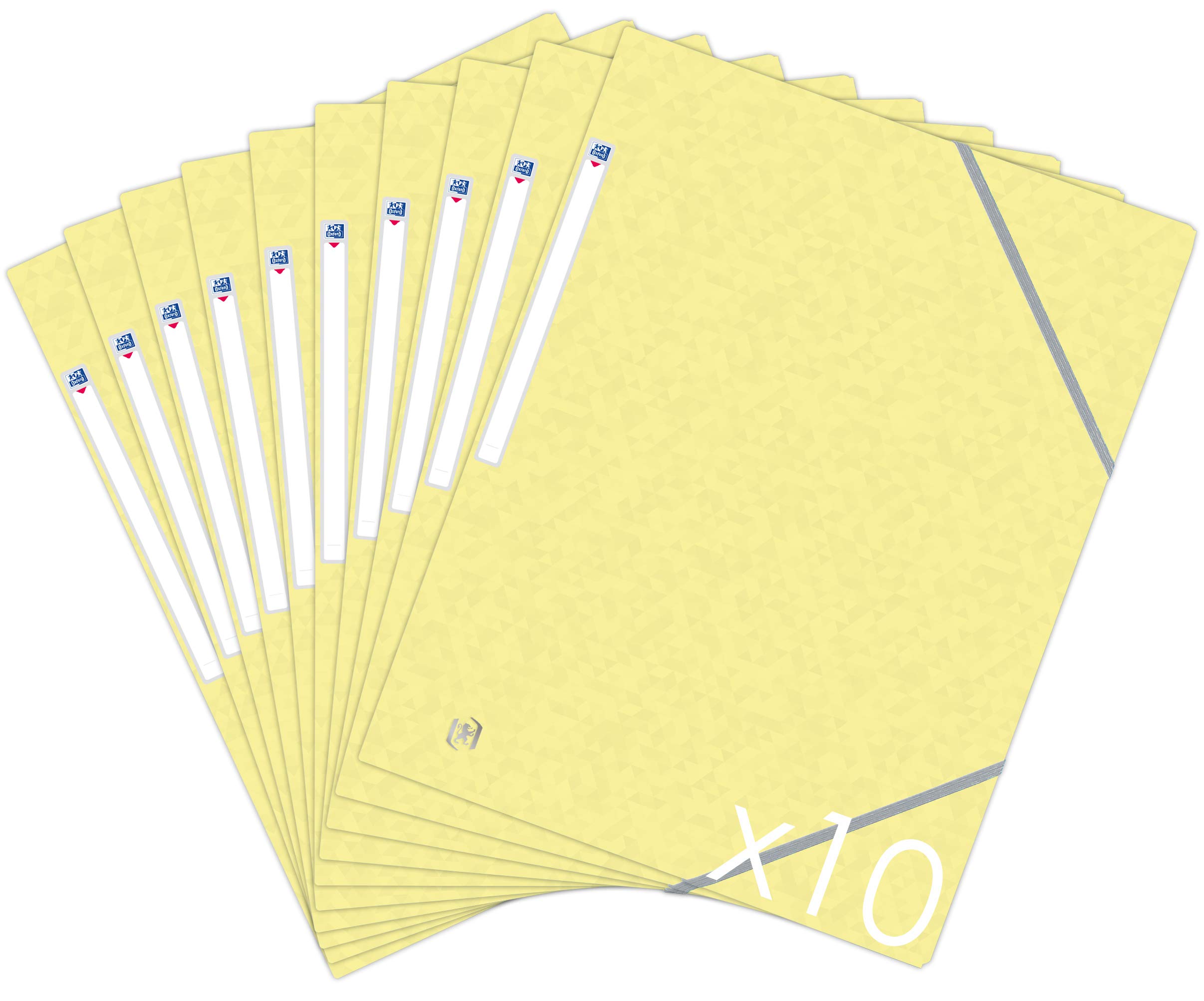 Oxford Topfile+ Set of 10 Cardboard Folders with 3 Flaps A4 Elasticated Closure - Pastel Yellow