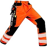 Mlvekrt Men's High Visibility Work Pants Reflective Safety Pants Waterproof Stretchy Ripstop Cargo Pants Outdoor