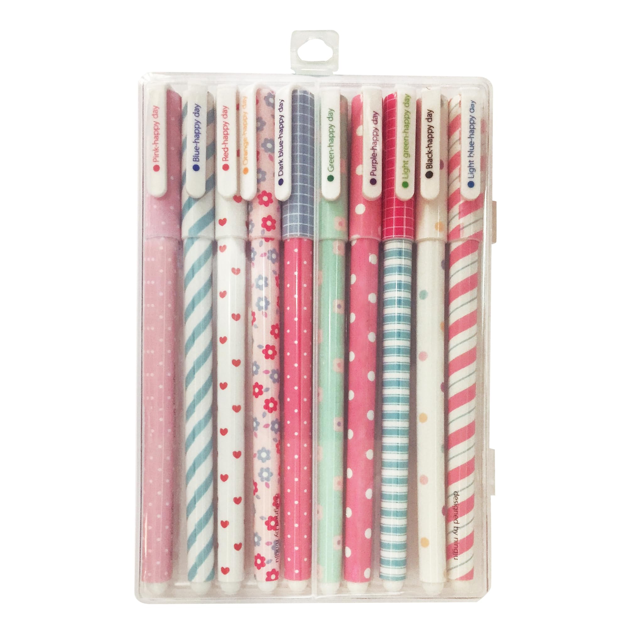 Emartbuy Pack of 10 Smooth Writing Gel Pens Fineliner Multi Colors Printed Designs Colorful Gel Ink Fine Tip Box Packed - Set 3