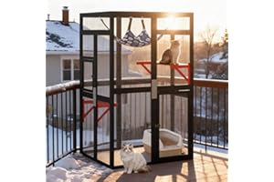 COZIWOW Halloween Outdoor Cat Catio - Spooky Window Access Cat Enclosure with Jumping Platforms, Weatherproof Wooden Shelter for Patio/Garden (Black, 2 Platforms + Hammock, 44lbs Capacity)