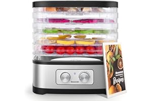 Seeutek Food Dehydrator Machine, 5 BPA-Free Trays, Adjustable Temperature Control for Beef Jerky, Fruits, Vegetables, Includes Recipe Book & 4 Reusable Storage Bags, Electric Dryer Machine (5 Trays)